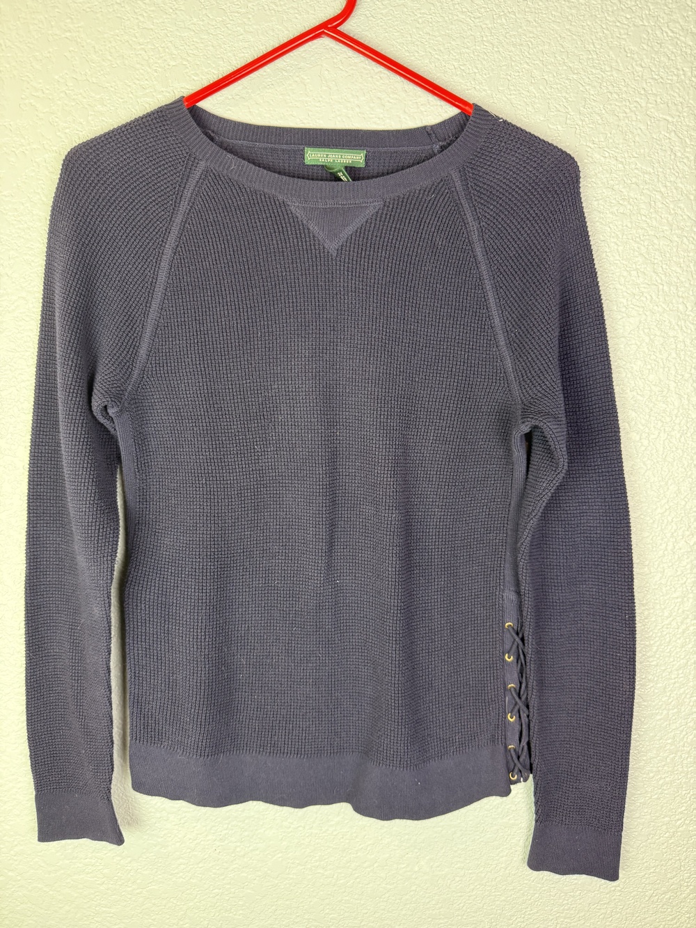 Lauren Jeans Company Sweater Womens Medium Blue Lace Up Side Crewneck Pullover